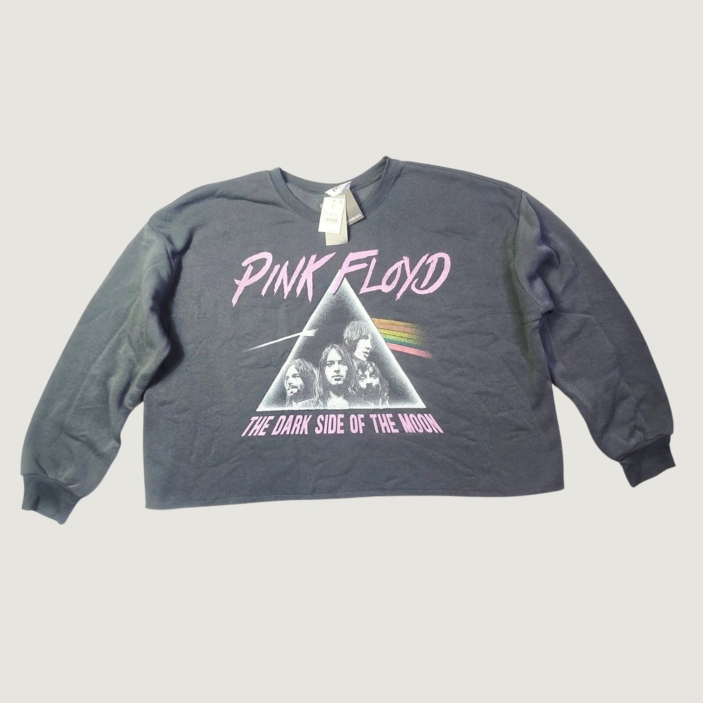 NEW Pink Floyd Crew Neck Sweatshirt Gray Cropped Women XL NWT 27x22